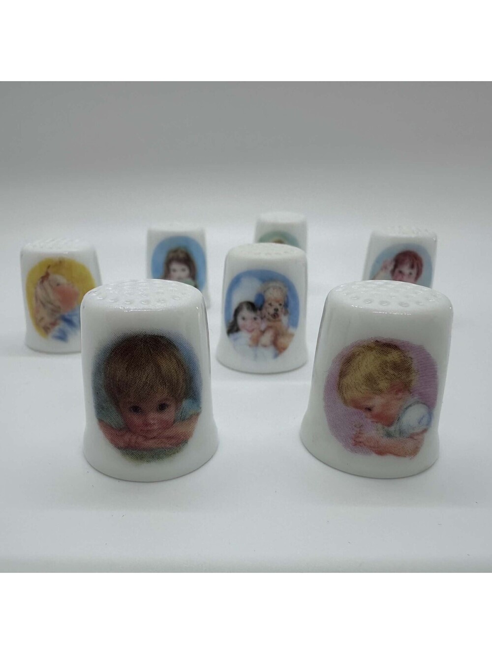 Vintage 1982 Frances Hook Roman Inc Porcelain Thimbles Baby Children Lot of 7